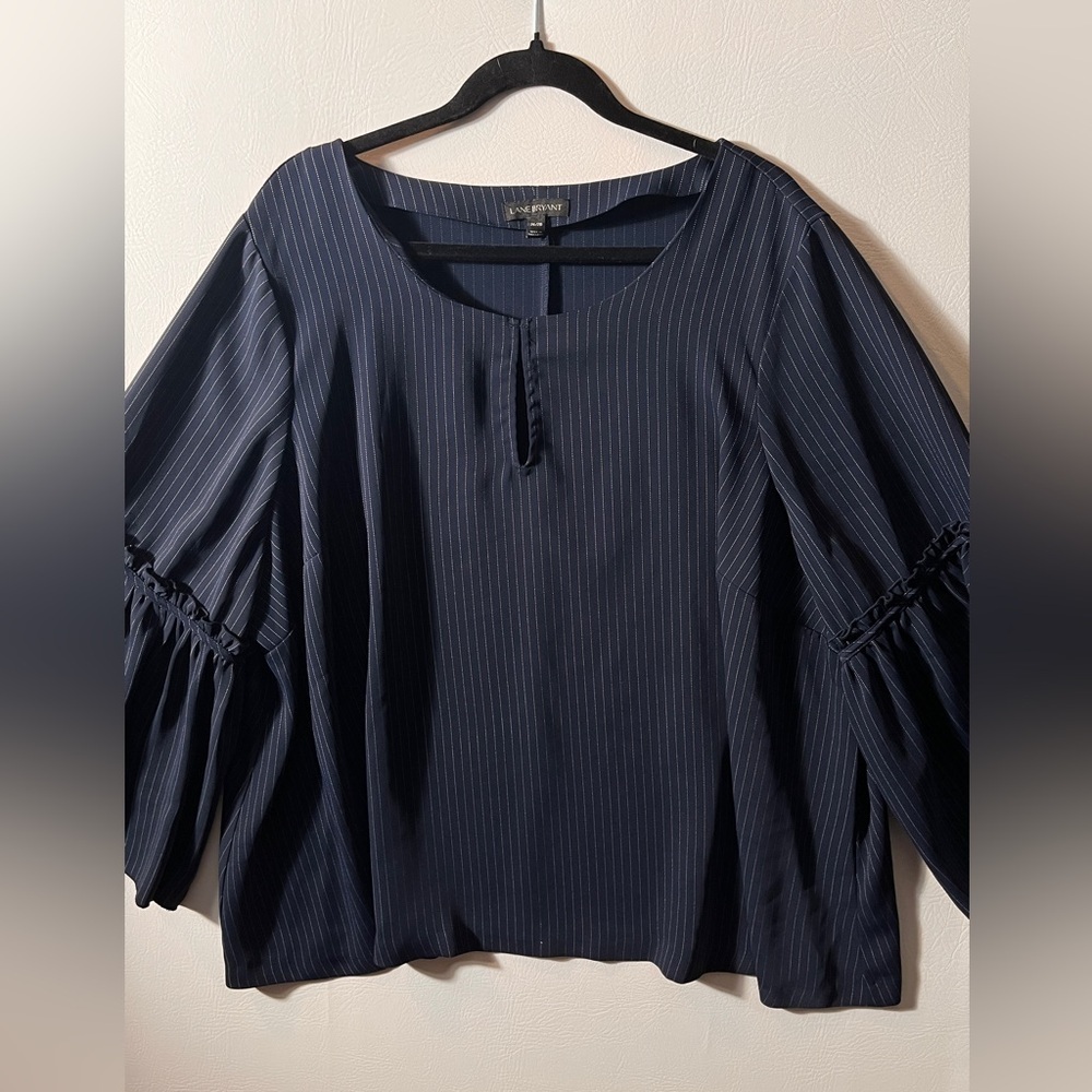 Lane Bryant Women's Pinstriped Blouse Navy 26/28